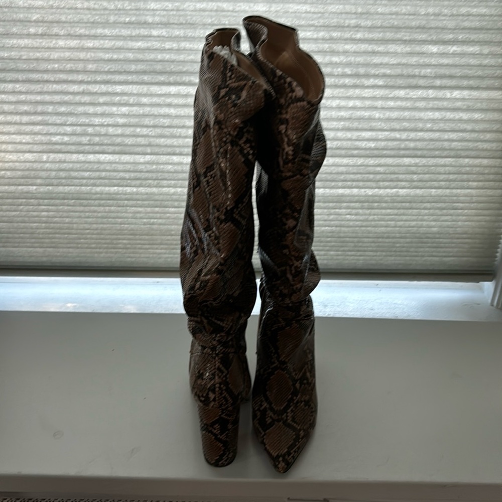 Express Snakeskin slouch knee-high boots. Worn twice. 4 inch heel